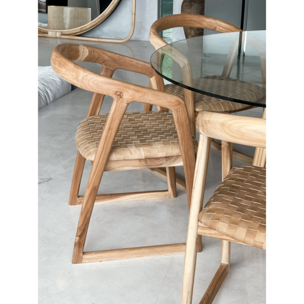 Mabel Dining Chair - Sand Leather & Natural Teak - Image 4